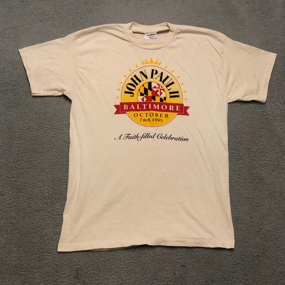 Vtg Single Stitch 1995 Pope John Paul II Baltimore Visit Shirt XL Catholic Tee